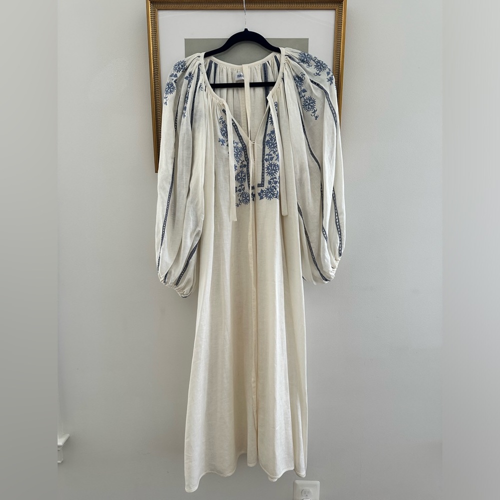 Innika Choo embroidered linen maxi dress with self tie. Perfect condition.